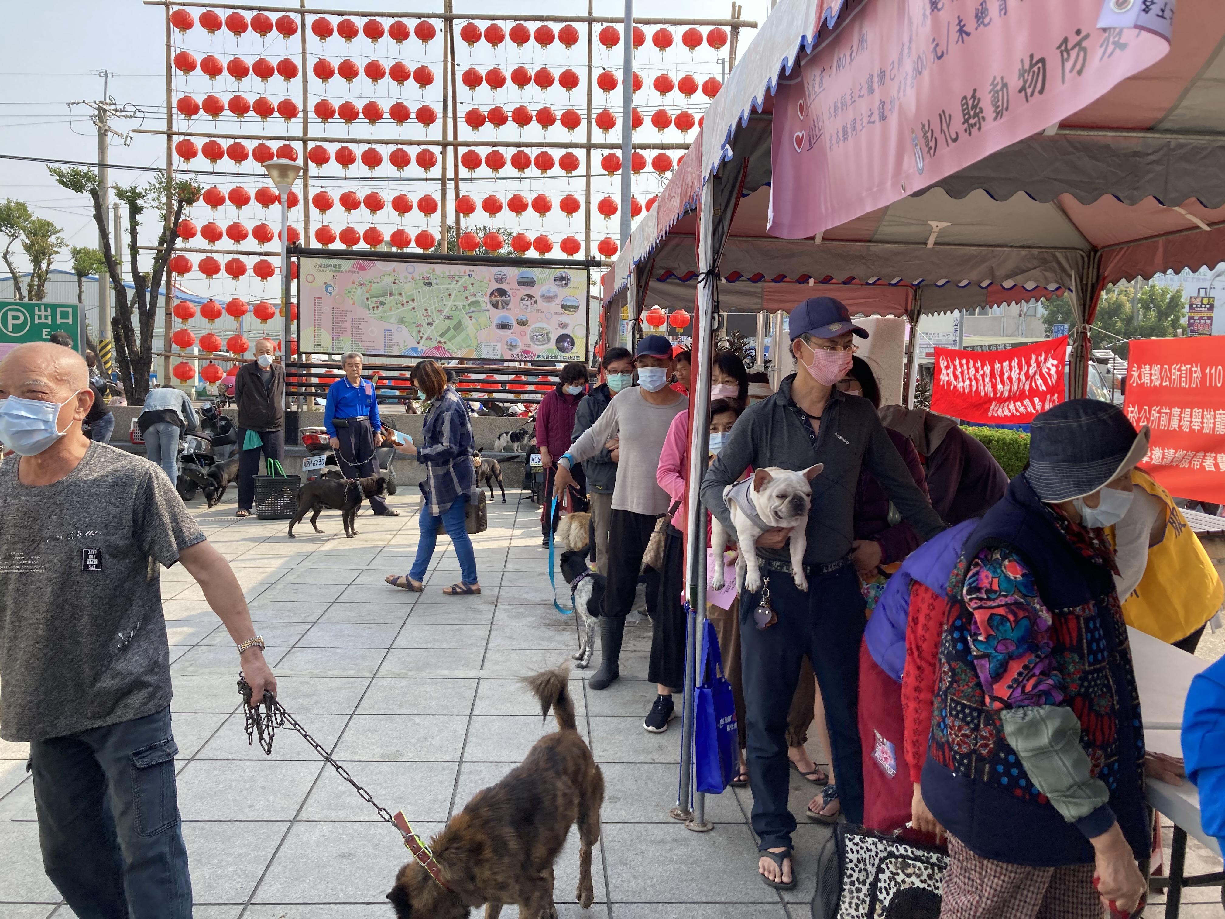 110年度永靖鄉寵物登記及狂犬病疫苗預防注射活動民眾帶著寵物排隊登記接種