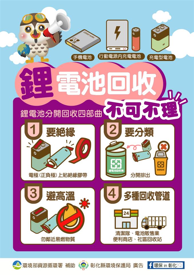 清潔隊業務宣導專區【海報】鋰電池分開回收四部曲